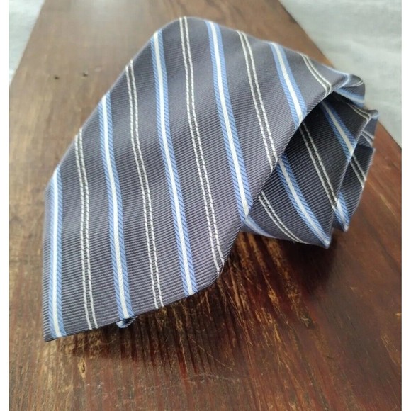 Repp Stripe Necktie 100% Silk Tie Gray Blue White Jos.A.Bank Mens - Picture 8 of 13